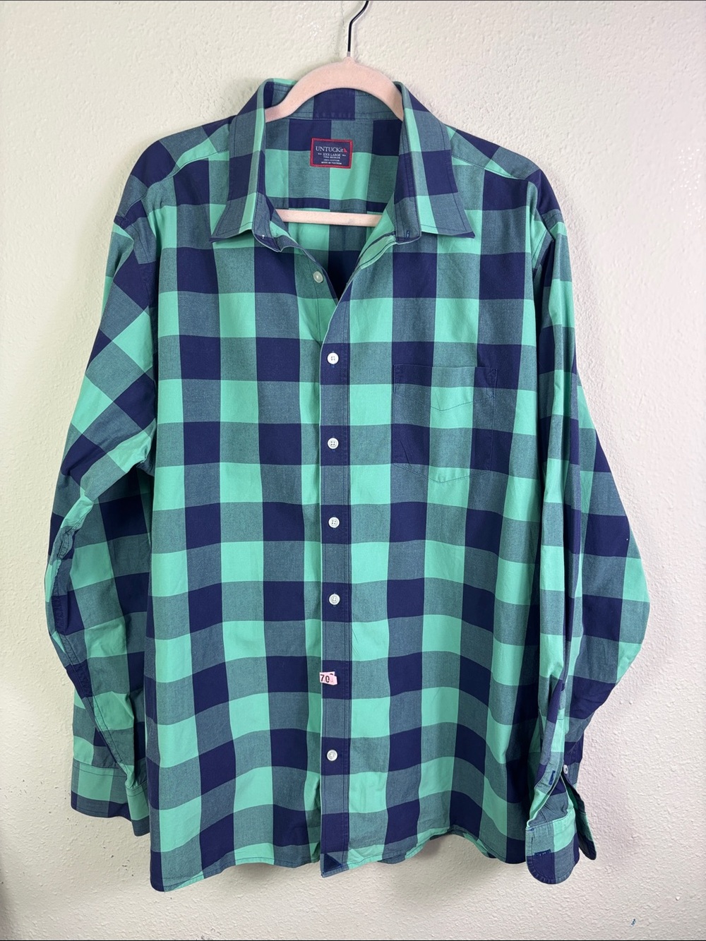 UNTUCKit Green Blue Plaid Long Sleeve Button Down Shirt size XXL